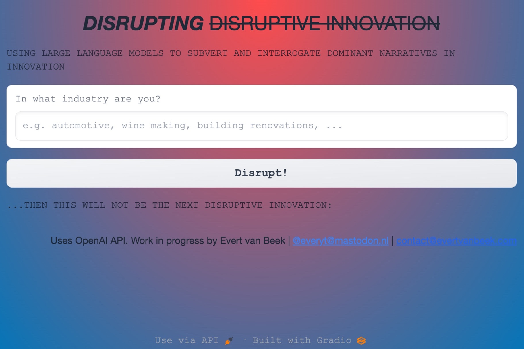 Disrupting Disruptive Innovation with / in Large Language Models